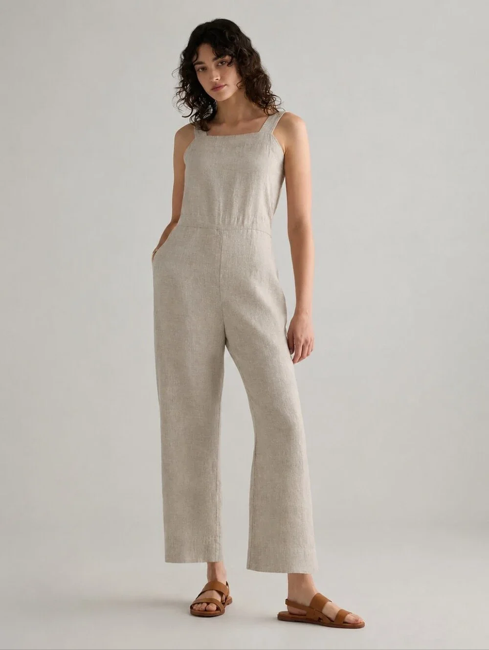 Quince 100% European Linen Square Neck Jumpsuit Jumper No Belt